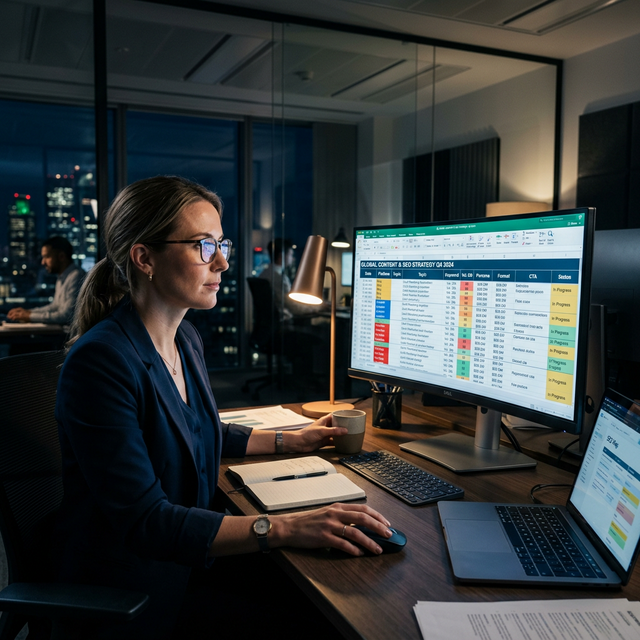 Digital Strategist Reviewing Content Calendar