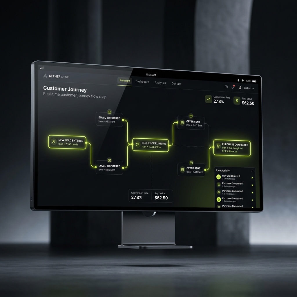 SaaS automation monitor showing real-time customer journey map