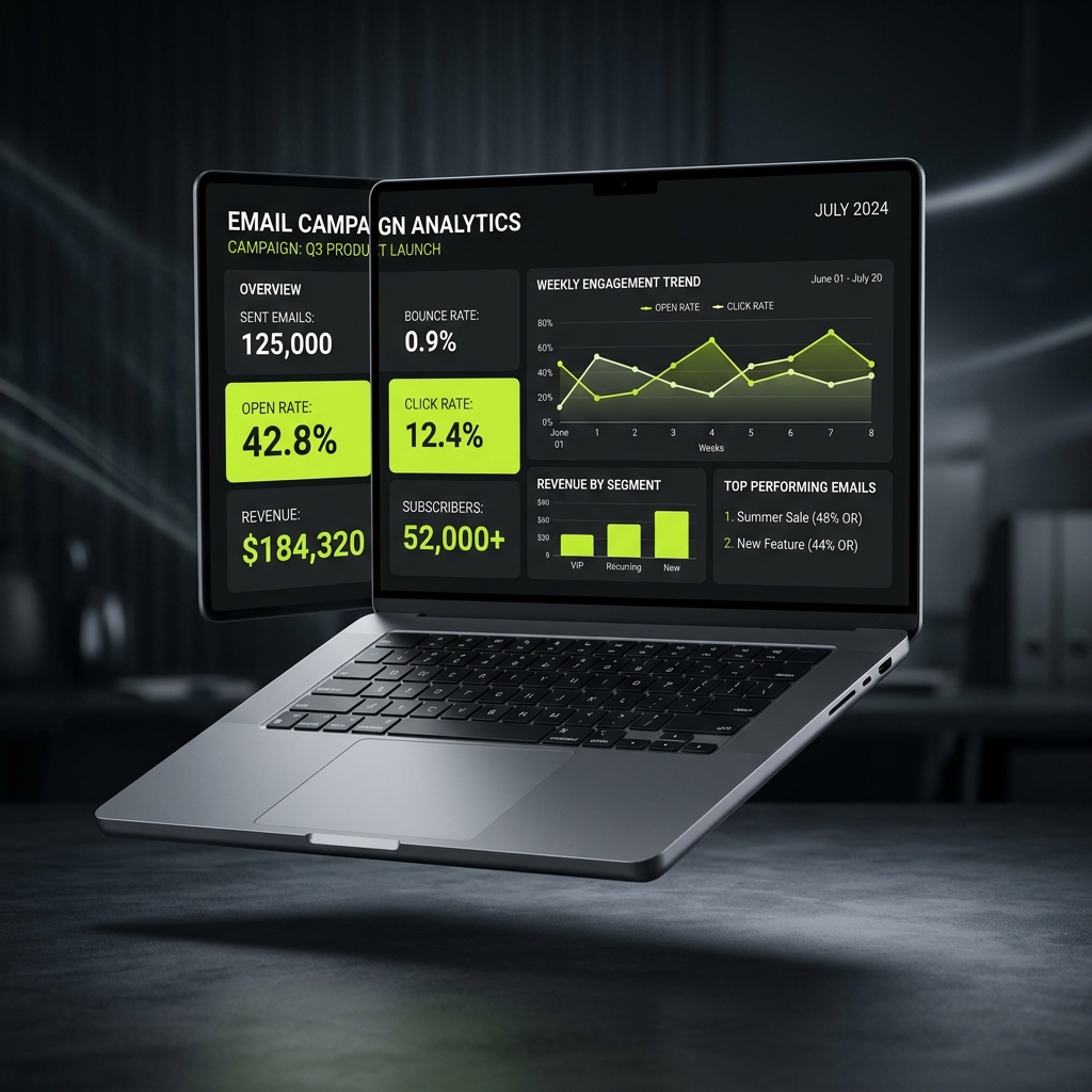 Email Marketing Campaign Analytics Dashboard on laptop screen